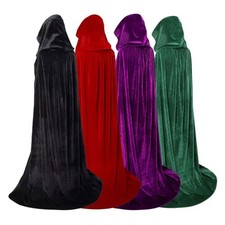 Hooded Velvet Cloak Cape Robe Costume Witch Halloween Ponchos Cosplay Costume UK