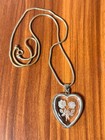 Vintage Intaglio Glass Heart Pendant & Cuff Bracelet Set Roses Silver Tone 80s — photo 9