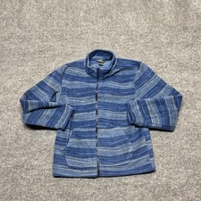 Eddie Bauer Jacket Kids Small 7/8 Blue Striped Fleece Full Zip Pockets Warm