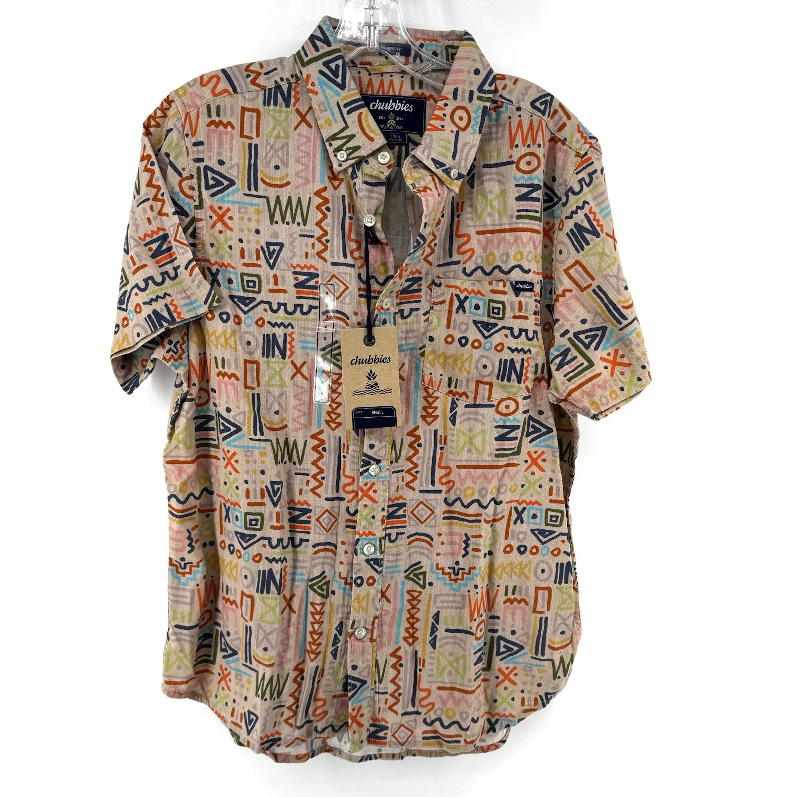 Chubbies Men’s Friday Shirt The Disco Deserts Slub Poplin Medium Button Down