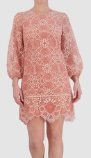 Vince Camuto Women's Pink Lace Jewel-Neck Balloon-Sleeve Shift Dress Size 6