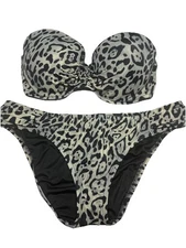 Victoria Secret Swim Set Animal Print Bottom Sz L Underwire Top Sz 34C 36B