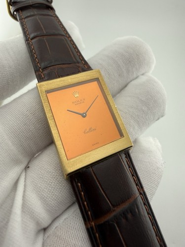 Rolex Cellini 18K Yellow Gold Orange Mirror Dial Manual Men's Watch 25x33mm