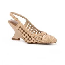 Impo Vasanti Classic Pump Beige Sandal Woven Slingback Cushioned Kitten Heel 8M
