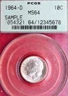 PCGS OGH MS-64 SAMPLE SLAB! 1964-D ROOSEVELT DIME