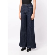 SPANX Flared Wide Leg Jeans Blue Denim Dark Wash Relaxed High Rise Denim Size M