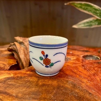 Hasamiyaki Gold Leaf Floral Sake Cup Choko Kutani Ware 4.5cm Wabi Sabi