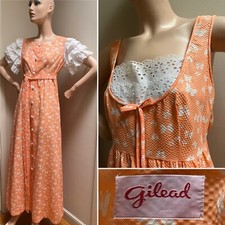 Vtg 2 Piece Orange Lingerie Robe Gilead 70s Peignoir Sleepwear Butterfly MINT