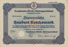 Koehlmann Werke AG 1939 Frankfurt Oder Fürstenwalde Wellmitz Guhrau 100 RM Spree