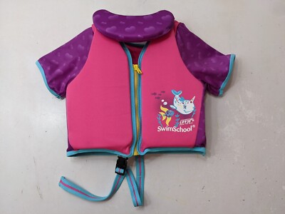 Swim School Trainer Vest Age 4-6 Collar 50 lb Max Pink Purple Sleeves
