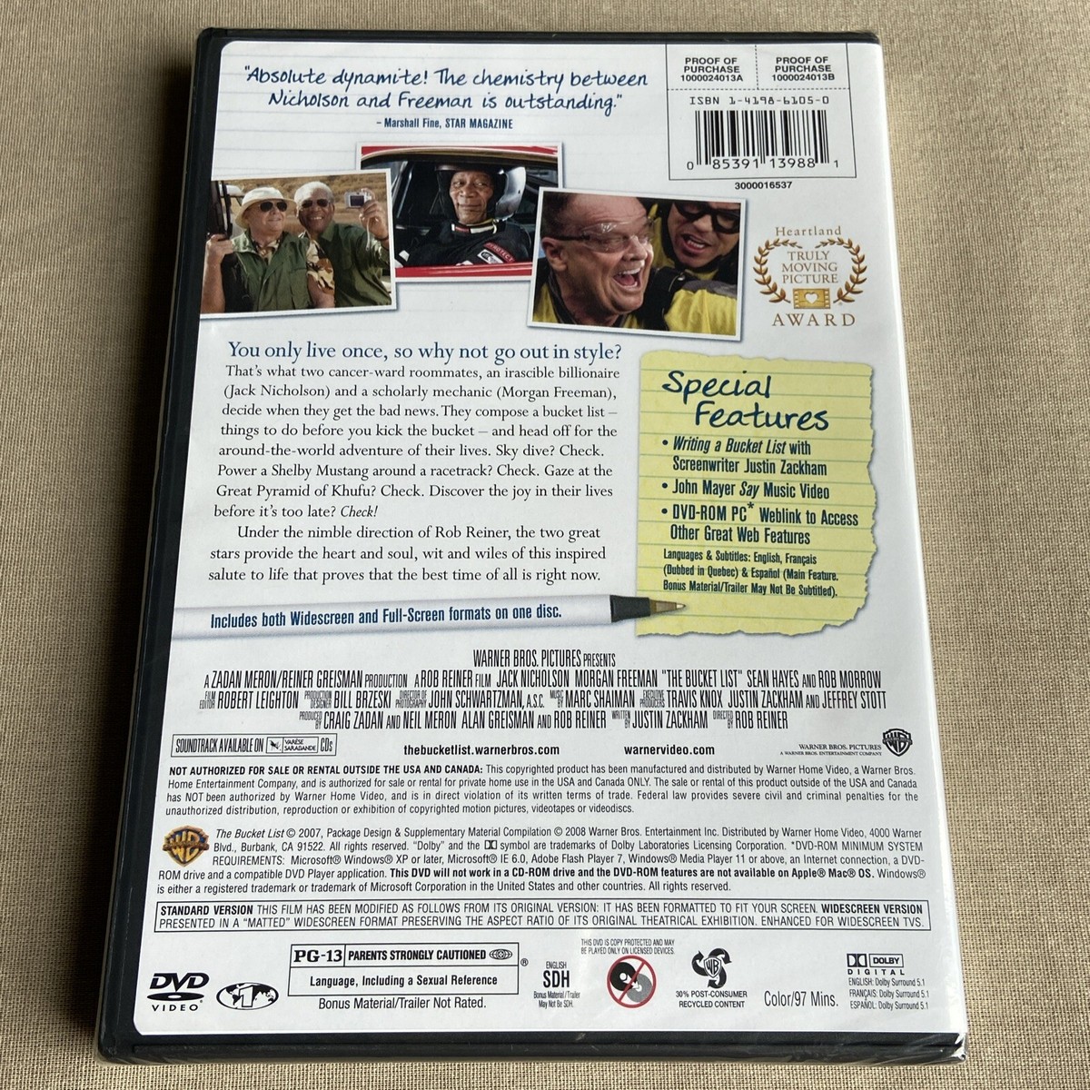 The Bucket List (DVD 2007 NEW) Buddy Cancer Comedy Jack Nicholson