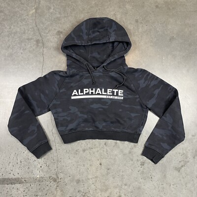 Alphalete Hoodie Womens Small Black Camo Cropped Workout Gym - Main Image
