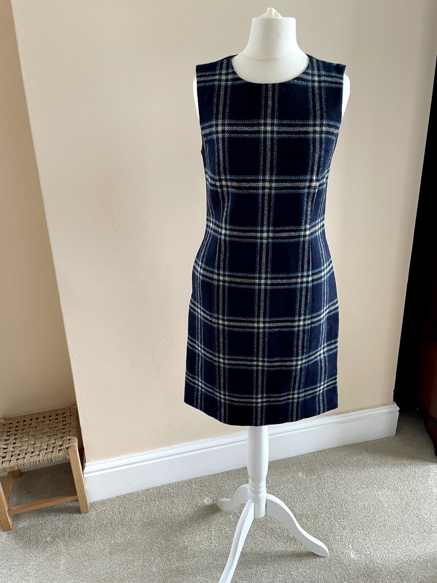 Hobbs Robbie Navy Blue Tartan Check Pinafore Wool Dress, UK6, new with tags  | eBay UK