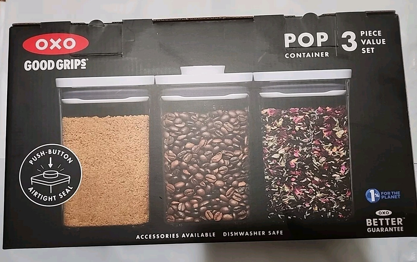 OXO Good Grips 3-Piece Pop Container Set with Push-Button Airtight Seal for Fresh Food Storage 11236200 Brand New