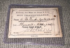 *1850s Pittsburgh Fort Wayne & Chicago Pass Railroad Railway- Extremely Rare