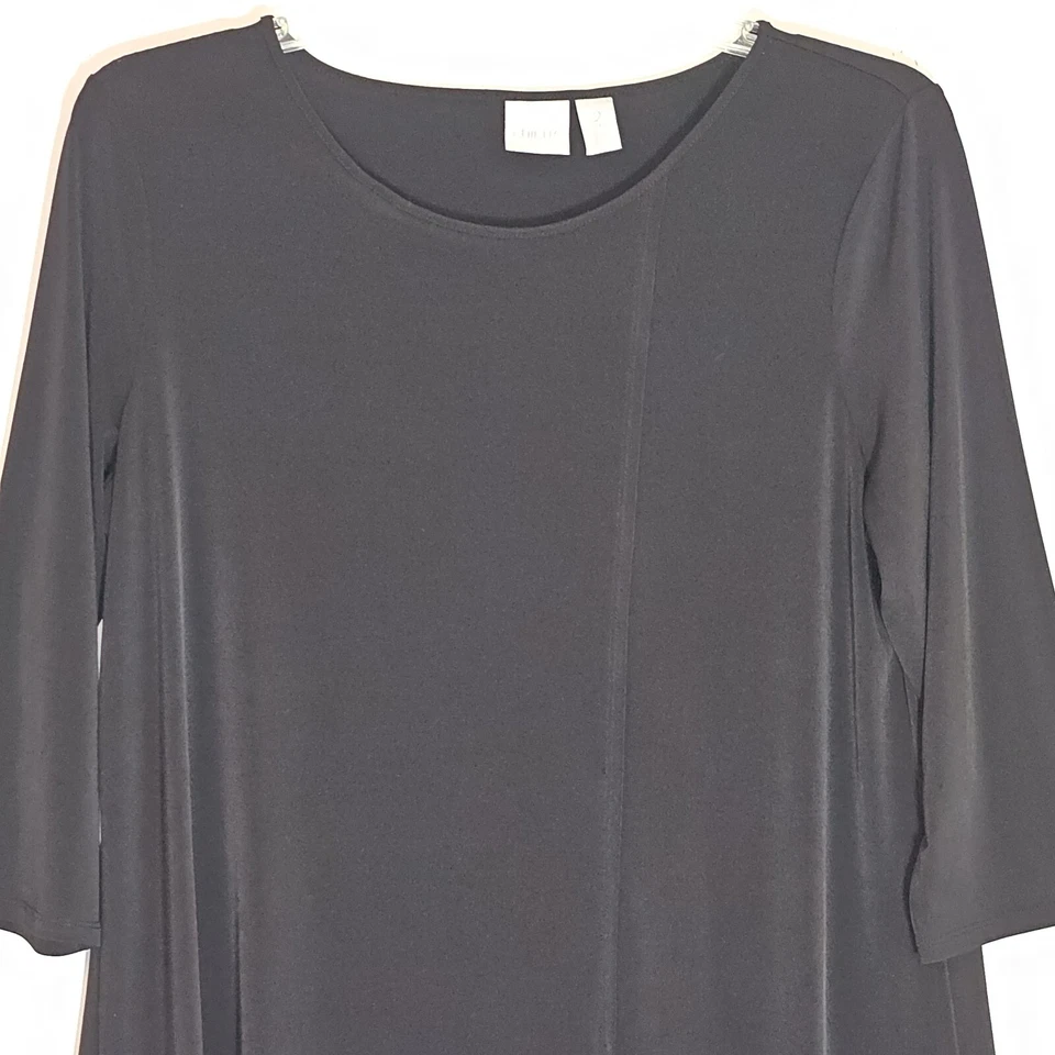 Vestido Chicos Mujer 2 Grande Negro Envolvente Túnica Manga 3/4 Elastizado Cómodo Asimétrico Foto 2 de 4