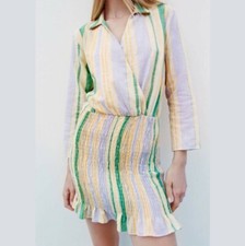 NWT Zara Women's The Valery Dress Pastel Striped Smocked Mini Size Medium