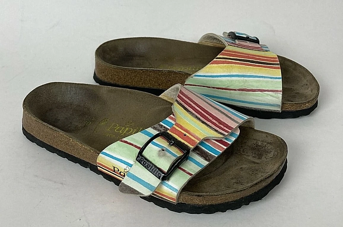 Papillio Birkenstock Women&#039;s 36/5 Madrid Multi Color Stripes Slip On | eBay