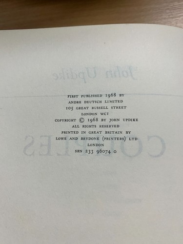1968 1ST ED 1ST PRINT JOHN UPDIKE "COUPLES" FICTION HARDBACK BOOK (P4) - Picture 6 of 17