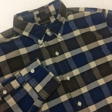 J. Crew Mens Large Slim Oxford Long Sleeve Button Down Shirt Plaid Blue/Brown