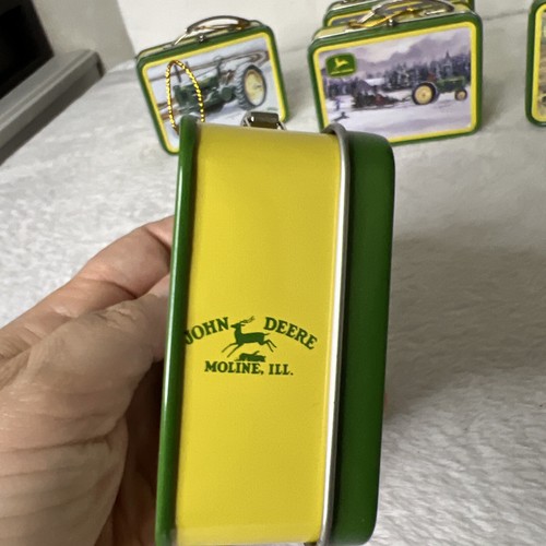 Lot 6 John Deere Christmas Tree Ornament Mini Tin Lunchbox Green Gold Tractor - Picture 6 of 14