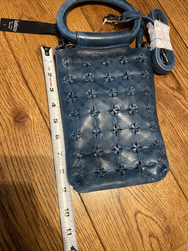 Latico NJ USA Crossbody Handbag Leather Dark Blue Star Stitched New With Tags - Picture 7 of 8