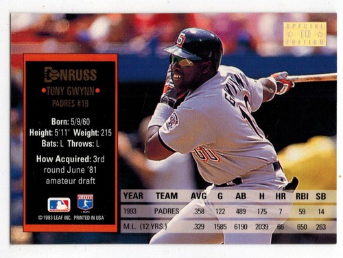 TONY GWYNN cards ***U PICK *** (Buy 2 or more for 60% DISCOUNT) Listing 1 of 3 - Picture 170 of 486