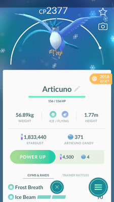 Pokemon Trade GO - Articuno with 2nd Charged move for PVP Ultra League