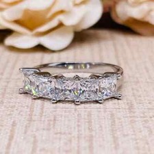 2Ct Princess Cut DEF Moissanite Half Eternity Wedding Band 14k White Gold Plated