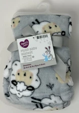 NWT NEW Parents Choice Walmart Grey White Sheep Lamb Print Plush Baby Blanket