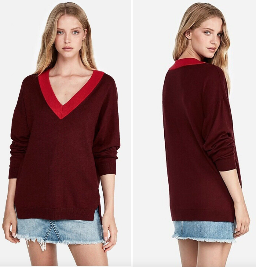 Express XXS Burgundy Red Oversized Deep 