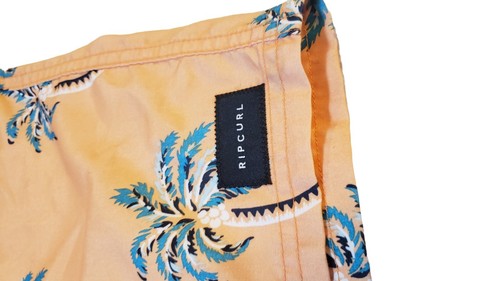 Rip Curl LayDays Swim Trunks Size Medium Elastic Waistband Orange Palm Trees - Picture 6 of 18
