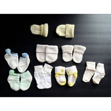 Vintage Baby Socks - Lot 8 Pairs - Knit, Terry, Pom Pom Pastel - Mixed Styles