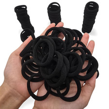 144 PCS Black Hair Ties for Women, Cotton Seamless Hair Bands, Elastic Ponytail