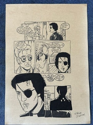 Steve Dillon drawing and painting on old paper signed stamped vintage