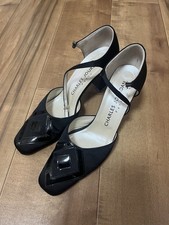 Charles Jourdan Black Pumps Fabric  Leather TrimSquare Toe Heel 7cm Size 6.5