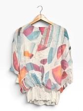 Giusy Made In Italy Silk Top Multicolored Abstract Size Med Oversized