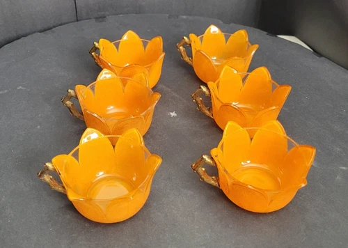 Vintage Westmoreland Orange Peel Lotus Flower Tea/Punch Glass Cups MCM Set of 6