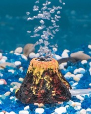 Aquarium volcano ornament with air stone bubbler for fish tank decor