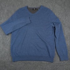 Calvin Klein V-Neck Sweater Mens Large Blue Extra Fine 100 Merino Wool