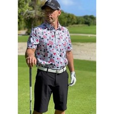 Hreski polo shirt poker print grey Size medium preppy performance golf novelty