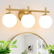 3-Light Bathroom Light Fixtures, Brushed Gold Vanity Lights for Bathroom with Mi