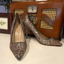 Women Multicolor Glitter Pointed Toe Stiletto Slip On Pump Heels Party Formal