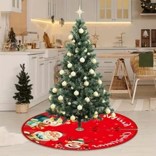 Christmas Tree Skirt, Round Rustic Tree Skirt Ornaments Red Xmas Tree Skirt