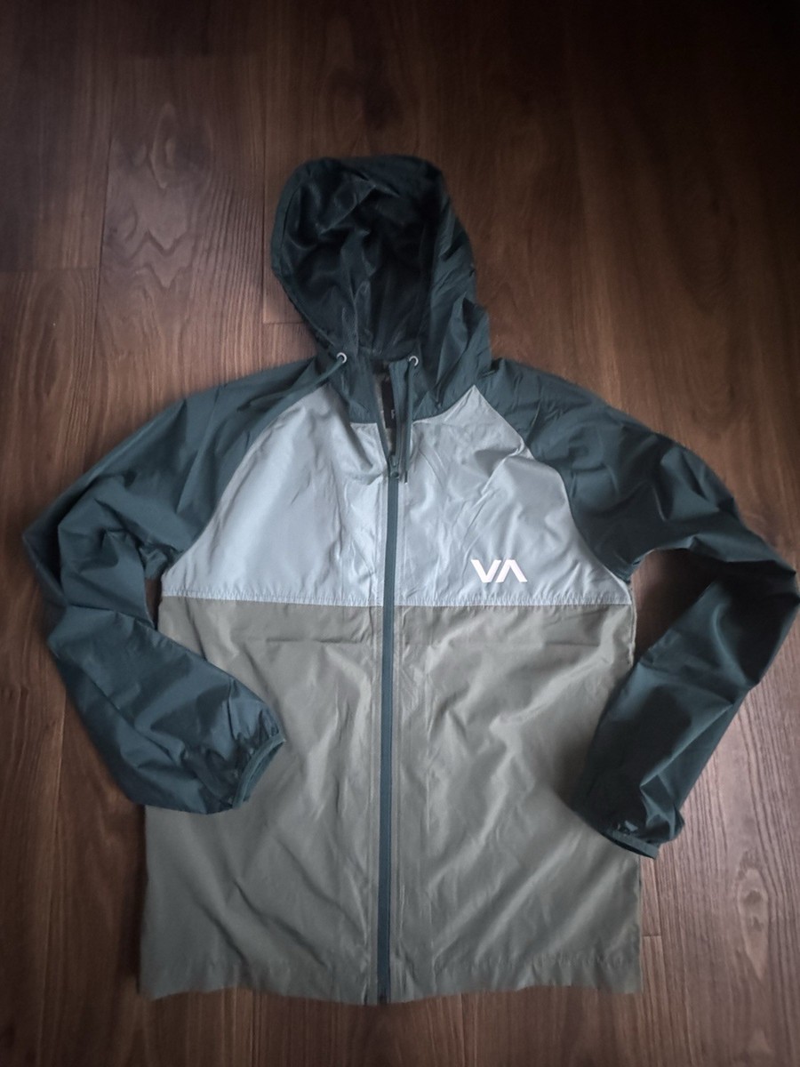 RVCA VA Rain Jacket Mens Size S Green Lightweight Hooded