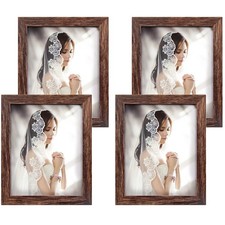 8x10 Picture Frame Wood Patten Rustic Brown Photo Frames Packs 4 with High Di...