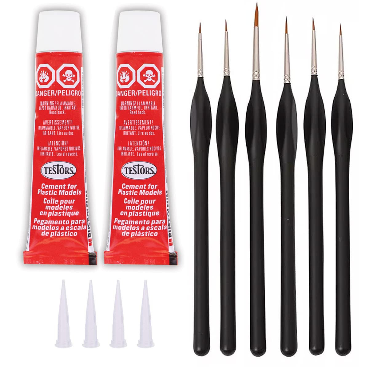 Plastic Model Cement Glue + Fine Detail Paint Brushes Set for Miniatures