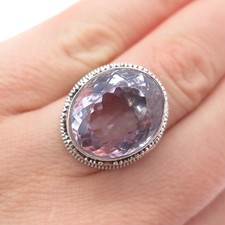 925 Sterling Silver Vintage Real Amethyst Swirl Oxidized Ring Size 6