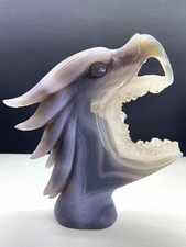 1pc Natural agate geode quartz carved eagle skull crystal Healing decor gift