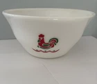 Rare Vintage McKee Milk Glass Mixing Bowl Rooster Red and Green 9” Diameter
